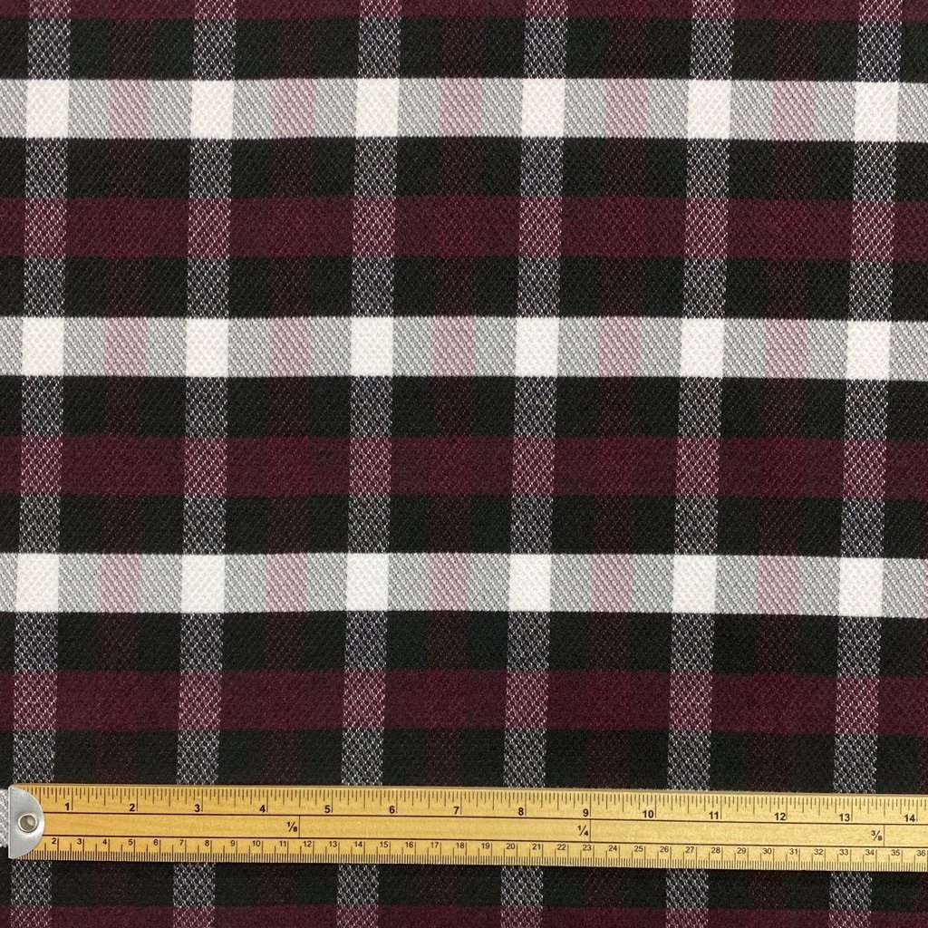 Burgundy &amp; Black Checkered Wool Touch Fabric (4853077704727)
