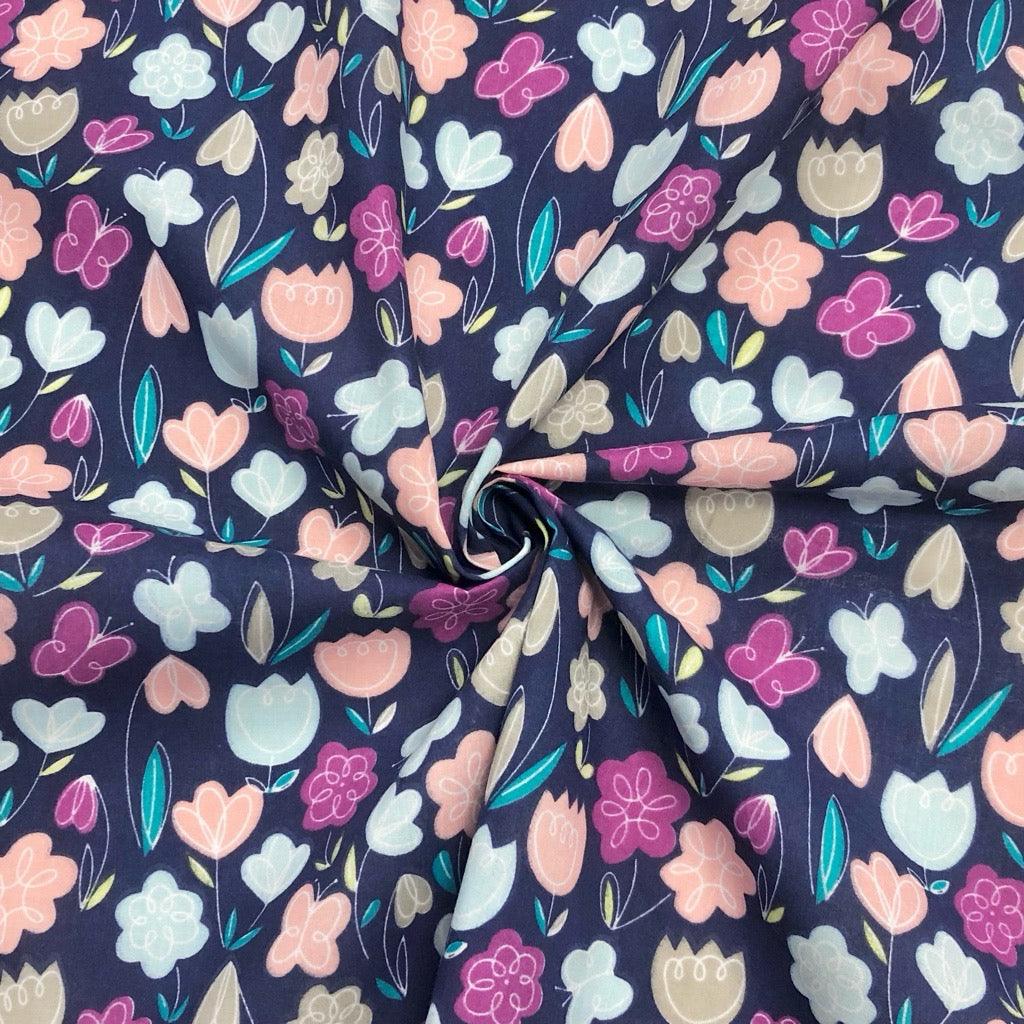 Minimalist Flowers Polycotton Fabric - Pound Fabrics