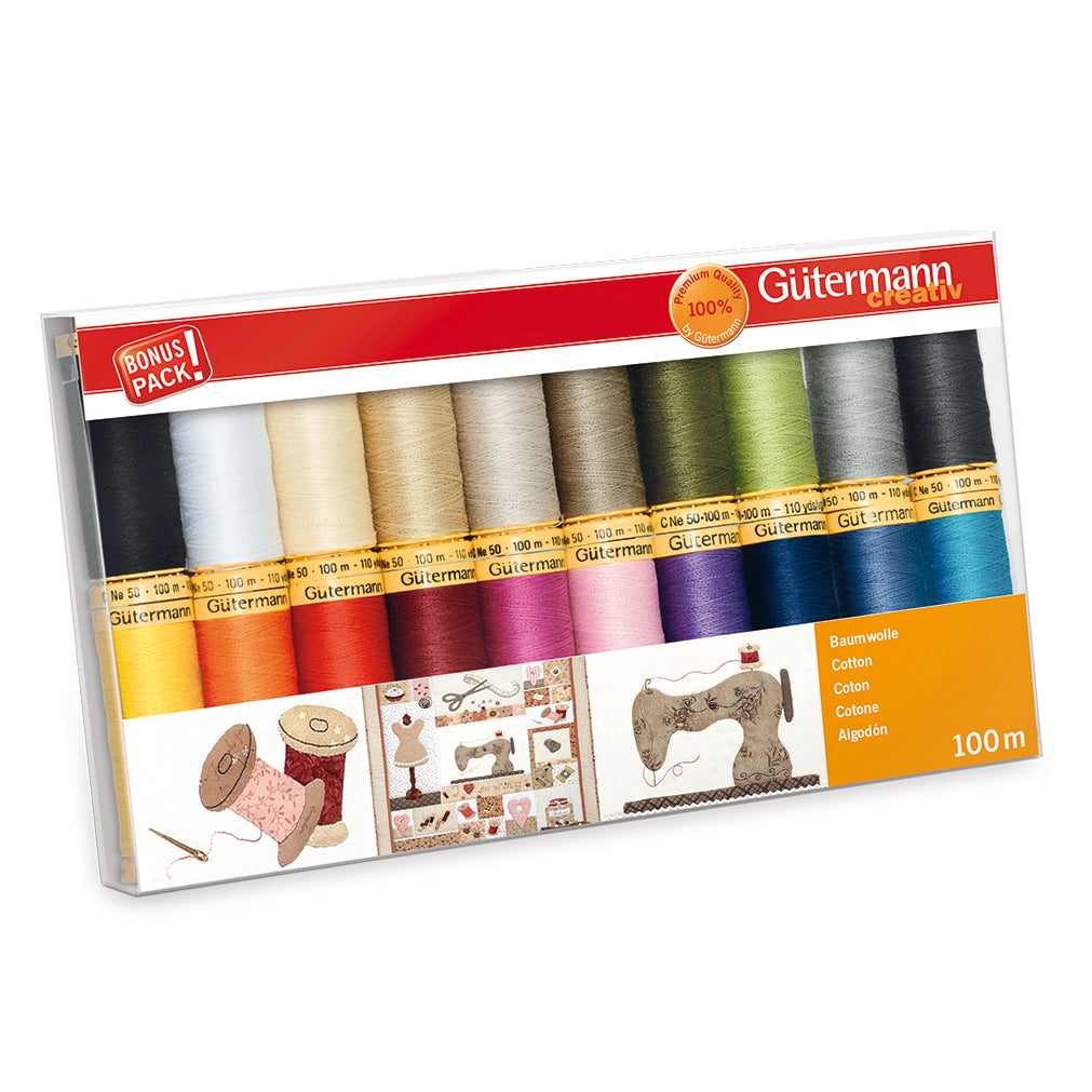 Gutermann 100% Cotton Thread Set: Assorted Colours - 20x100m