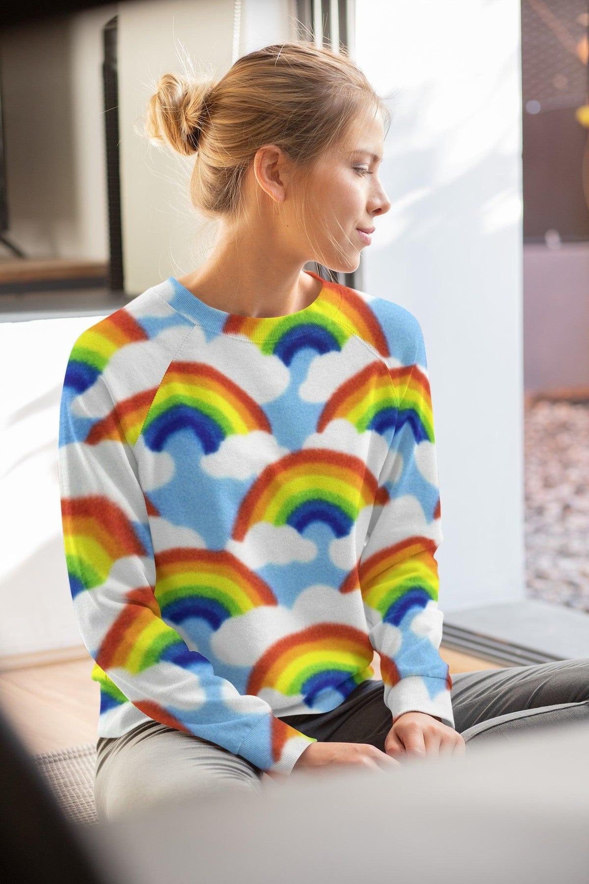 Rainbows on Blue Anti Pill Polar Fleece Fabric - Pound Fabrics