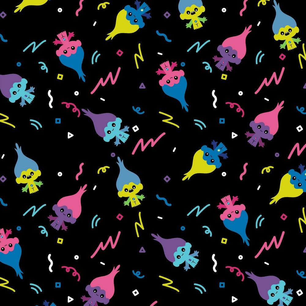 Trolls on Black Cotton Jersey Fabric - Pound Fabrics