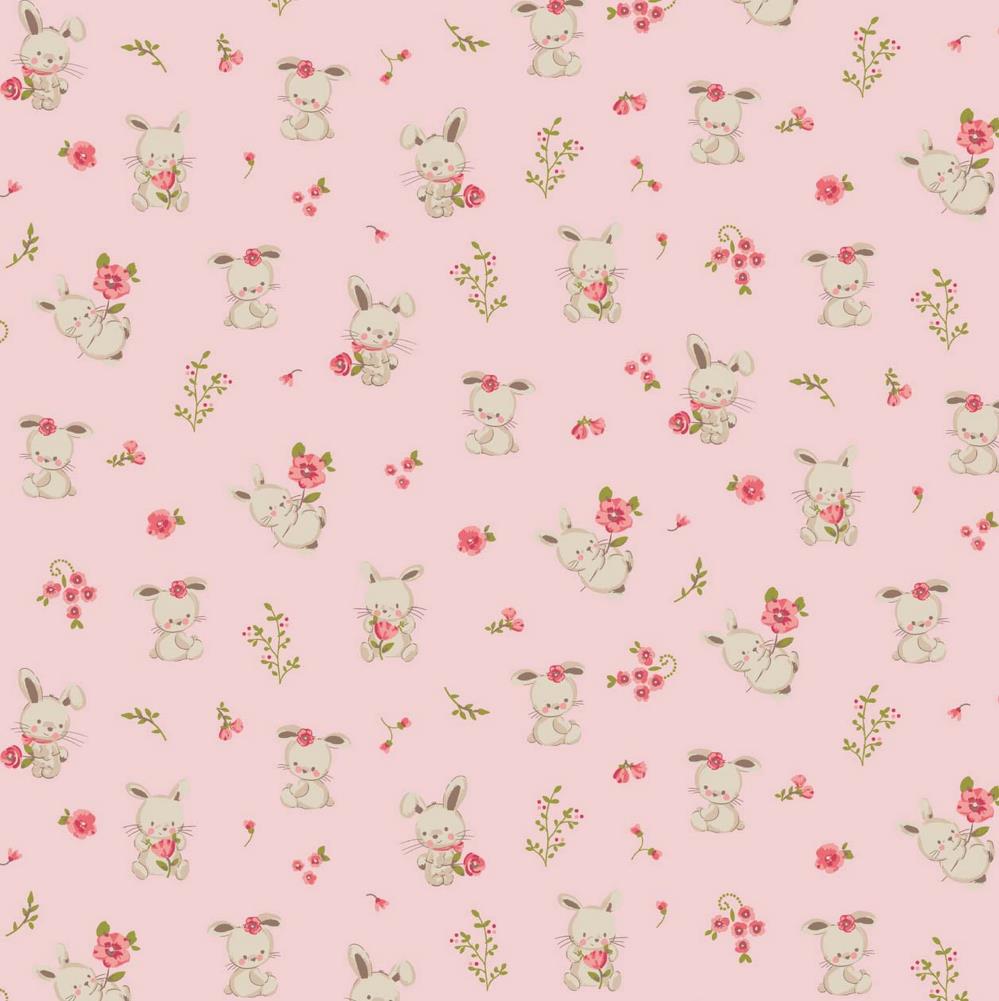 Bunnies on Pink Organic Cotton Poplin Fabric - Pound Fabrics