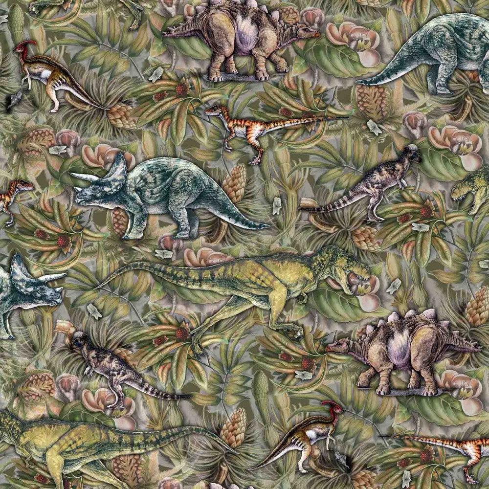Dinosaurs in the Jungle Cotton Jersey Fabric - Pound Fabrics