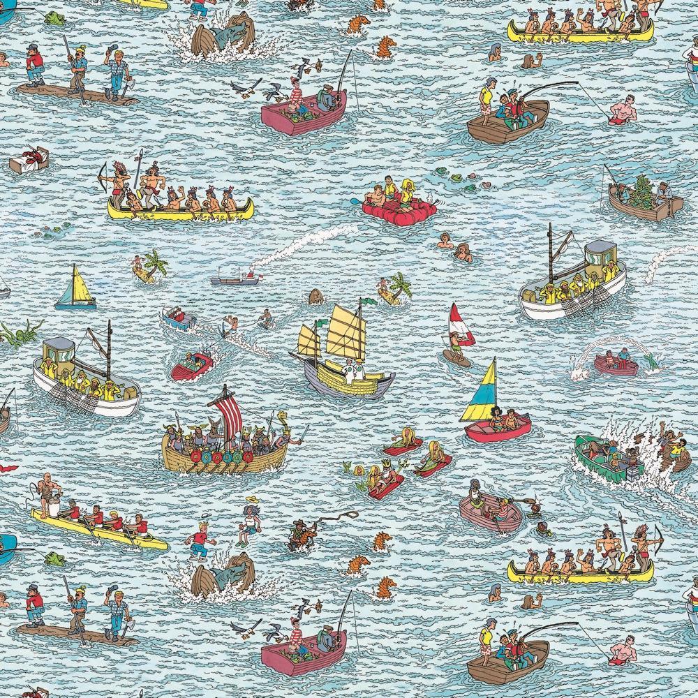 Where's Wally in the Sea Cotton Jersey Fabric - Pound Fabrics