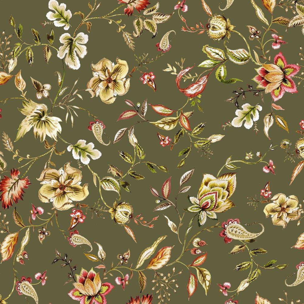 Floral on Khaki Viscose Jersey Fabric - Pound Fabrics