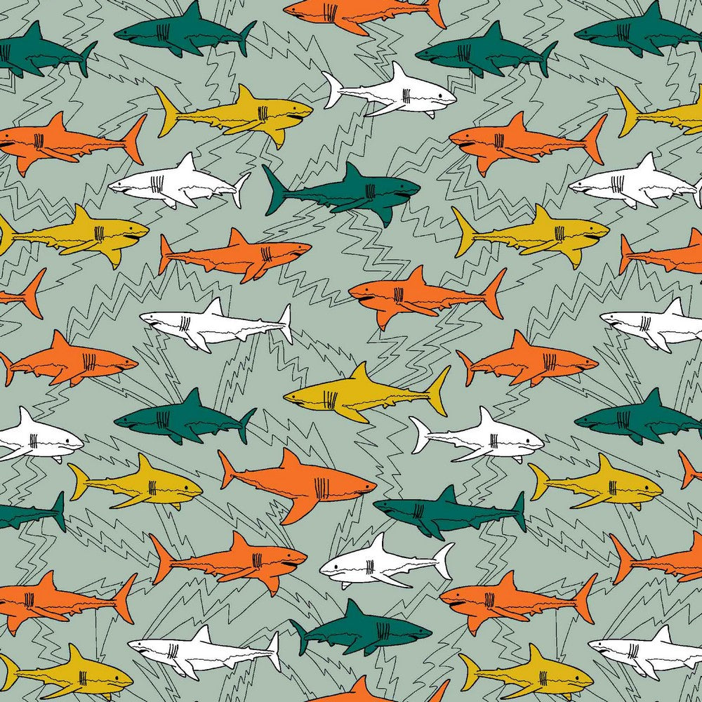 Sharks Organic Cotton Jersey Fabric - Pound Fabrics