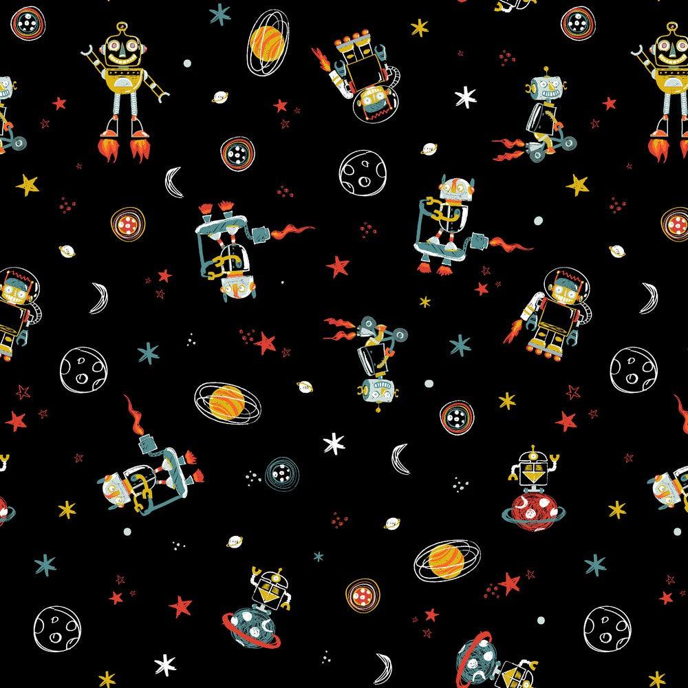 Robots in Space Cotton Poplin Fabric - Pound Fabrics