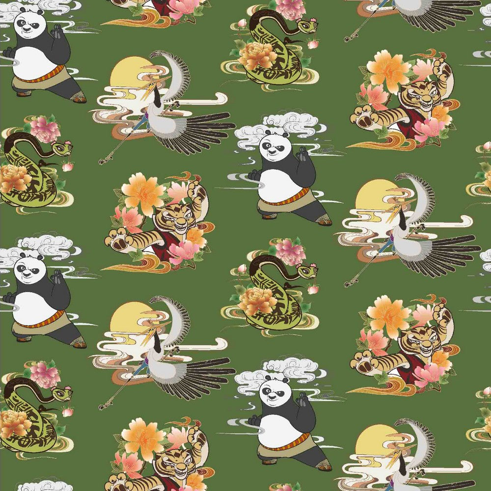 All Over KungFu Panda Cotton Jersey Fabric - Pound Fabrics