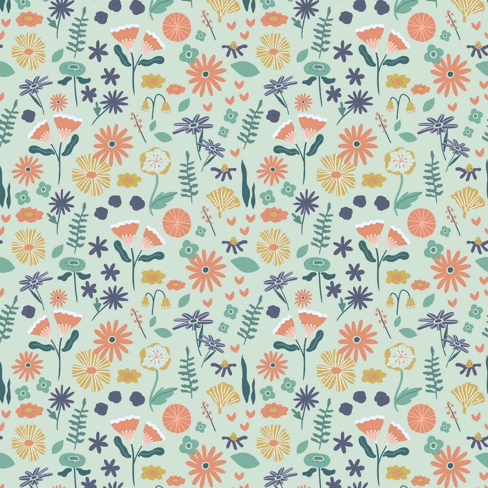 Colourful Floral Garden Organic Cotton Poplin Fabric - Pound Fabrics
