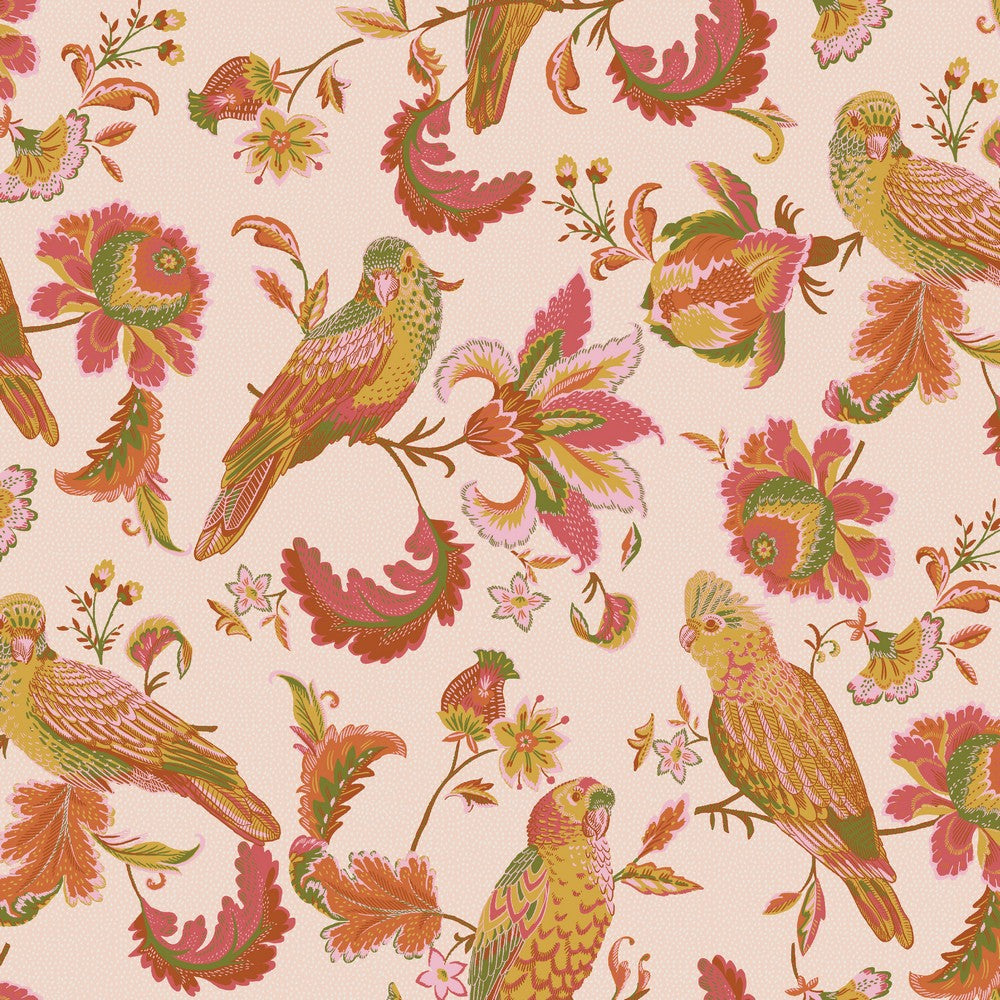 Parrots and Floral Organic Cotton Poplin Fabric - Pound Fabrics
