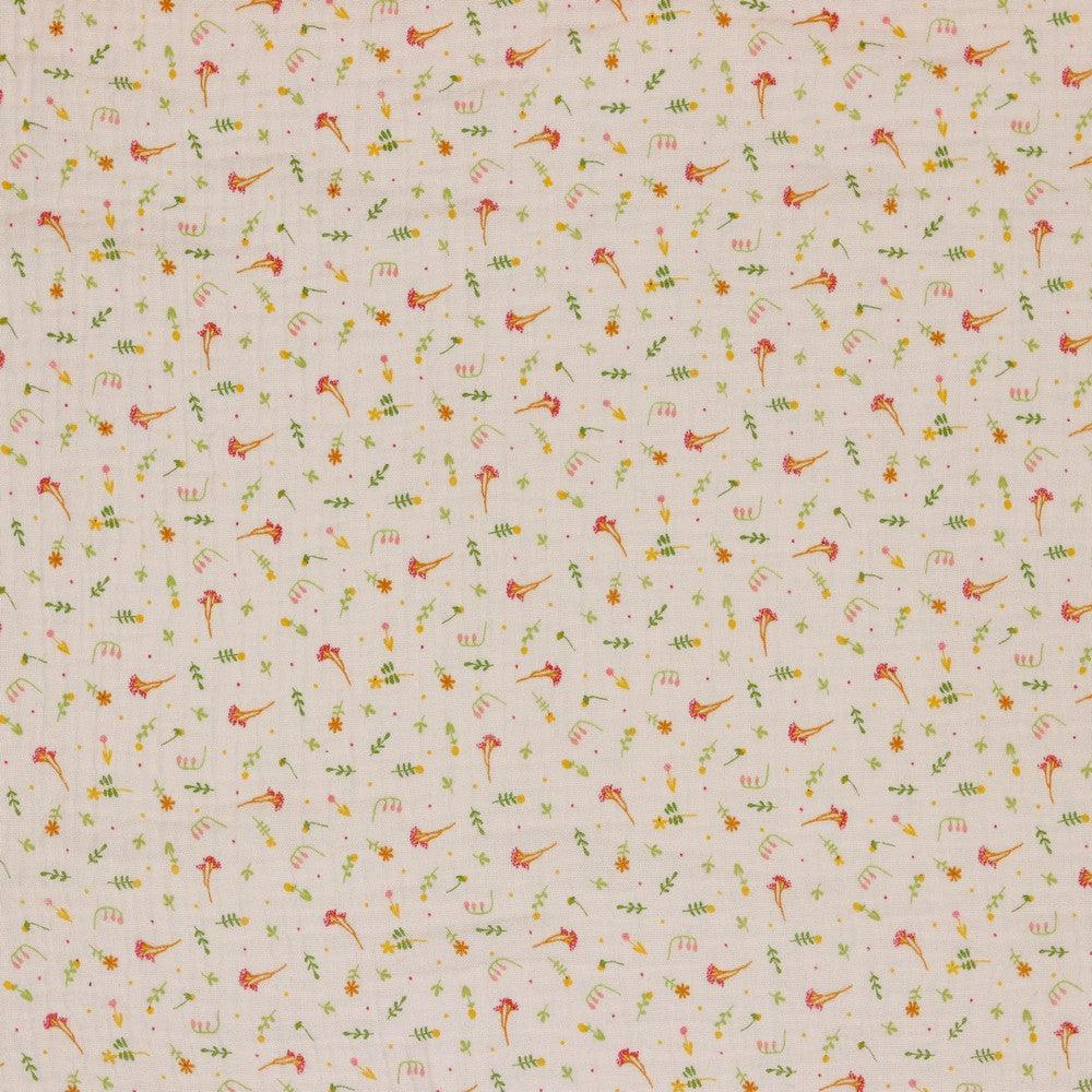 Mini Floral and Leaves Organic Double Gauze Fabric - Pound Fabrics