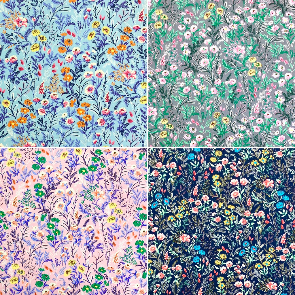 Floral Gardens Rose &amp; Hubble Cotton Poplin Fabric - Pound Fabrics