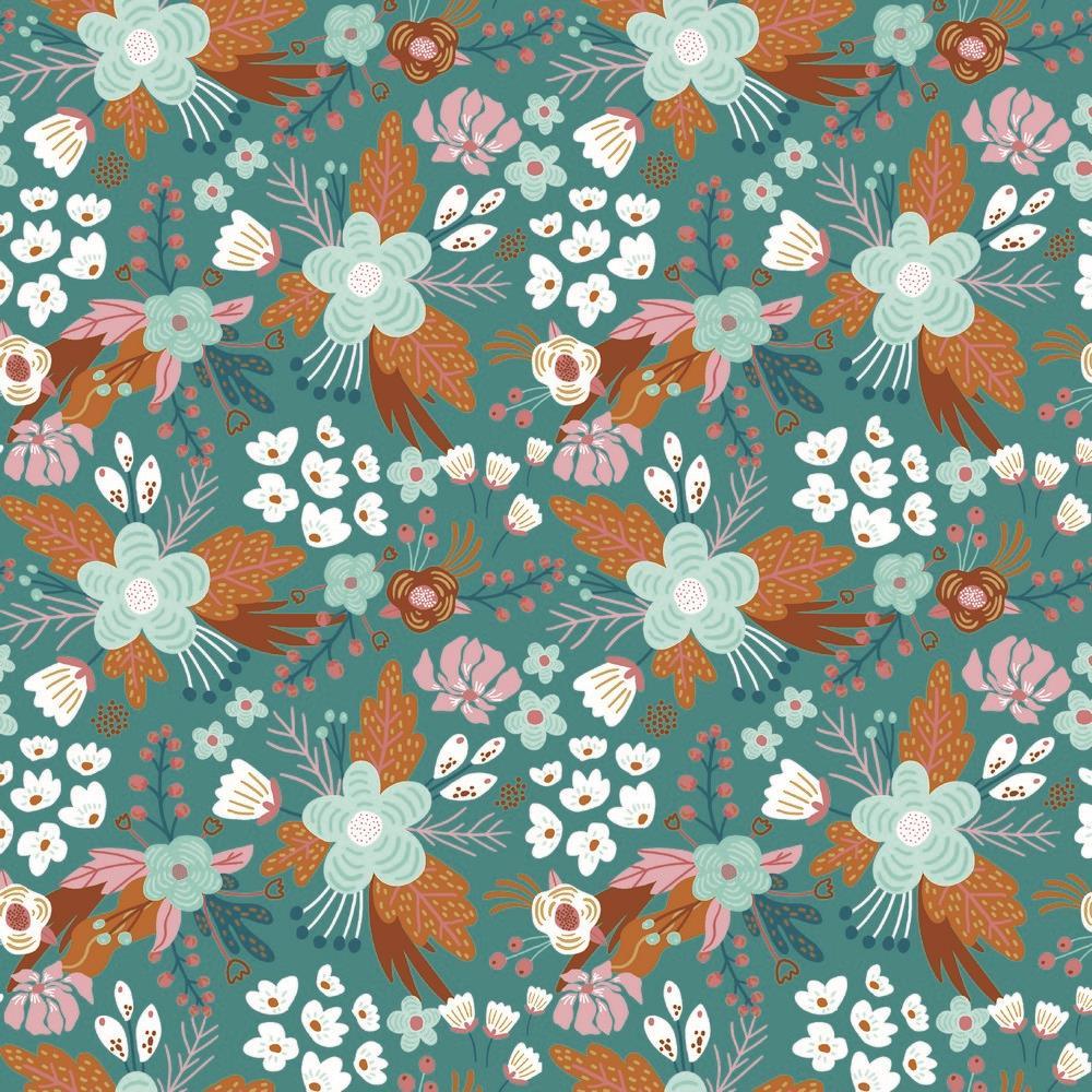 Colourful Cartoon Floral Organic Cotton Jersey Fabric - Pound Fabrics