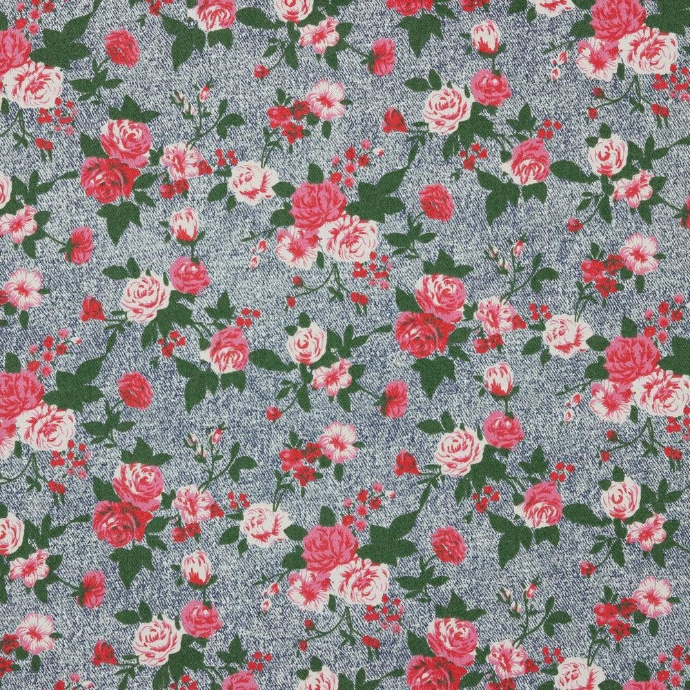 Roses Chambray Denim Fabric - Pound Fabrics
