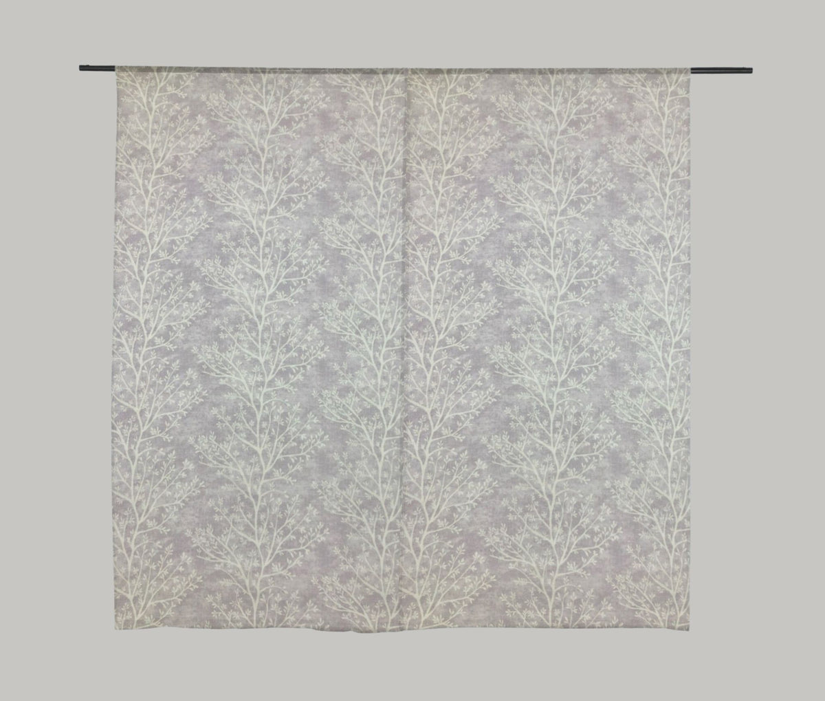 All Over White Branches on Lilac Panama Fabric