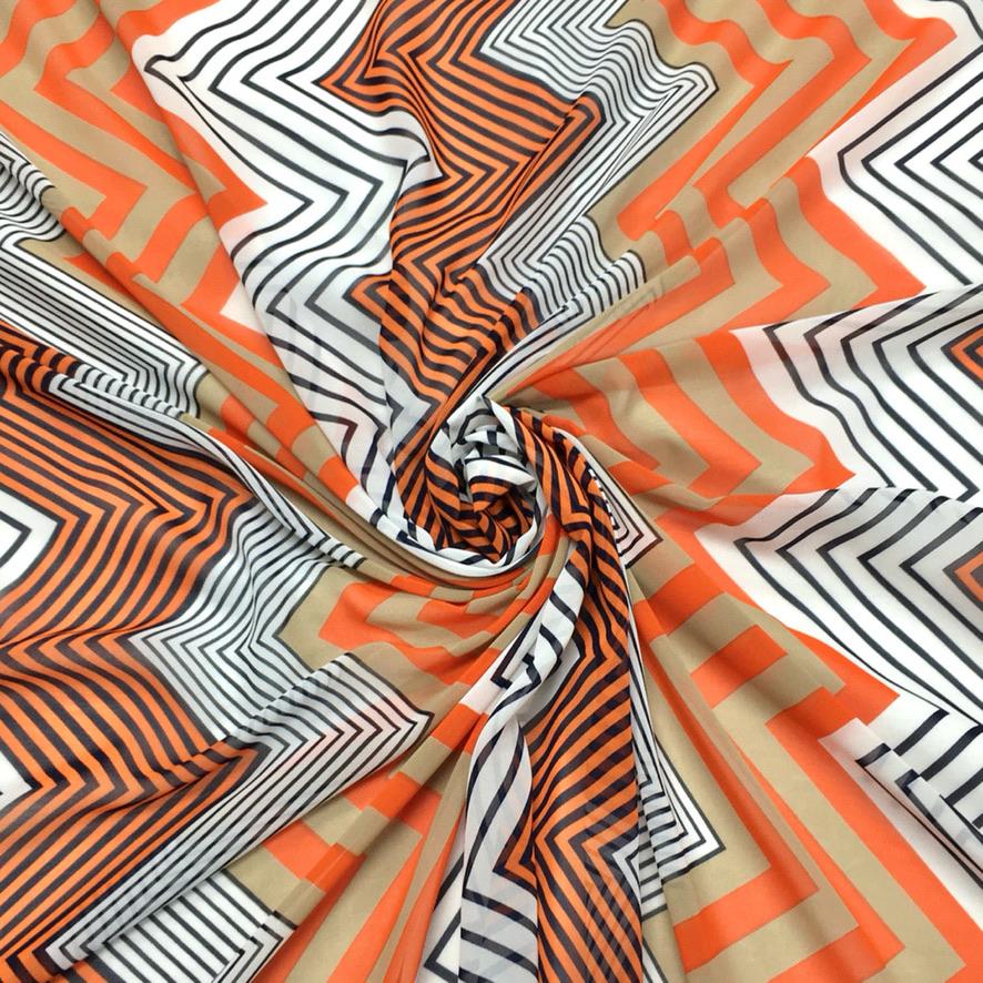 Orange Zig Zag Chiffon Fabric (6539568513047)