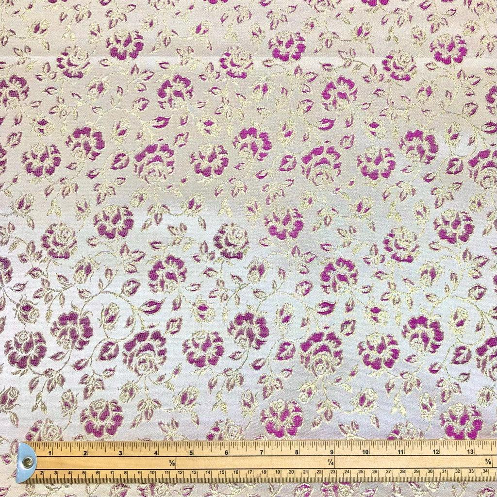 Purple Floral on Gold Brocade Fabric - Pound Fabrics
