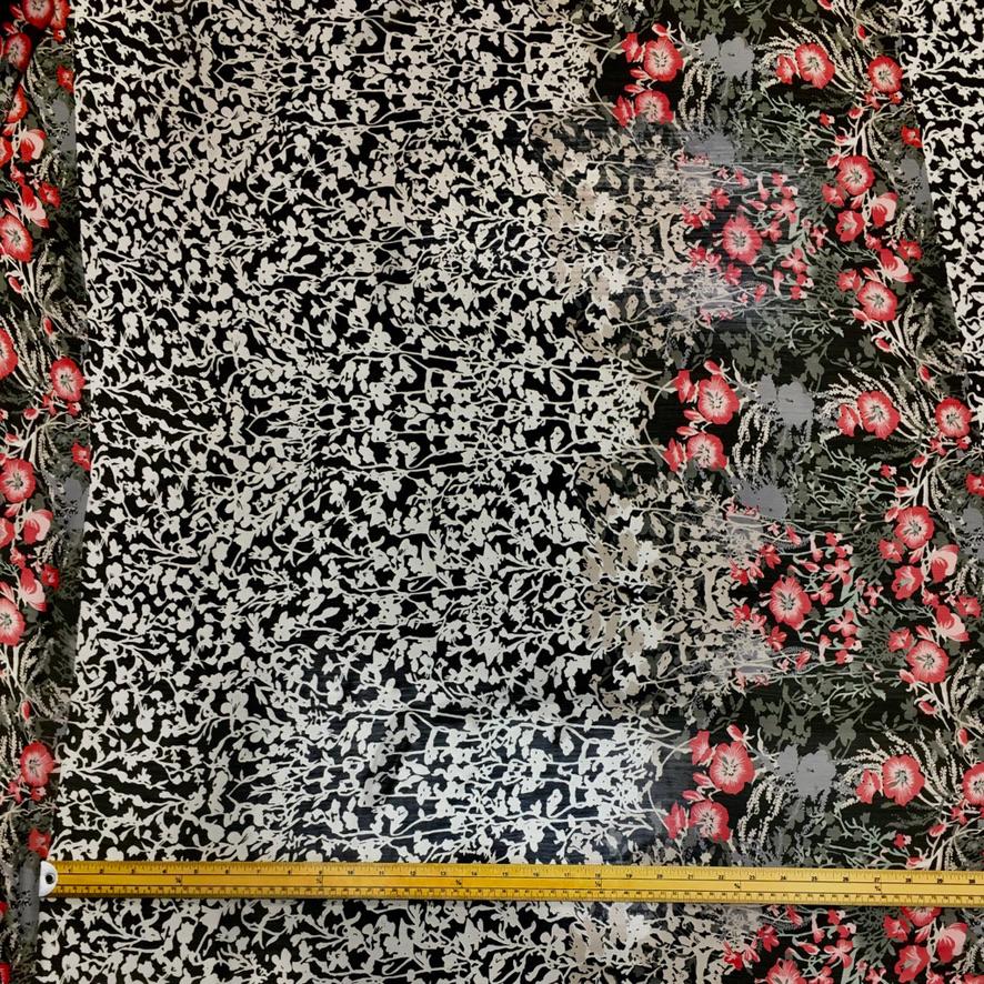 Pink Floral Jungle Border Print Chiffon Fabric (6539568152599)