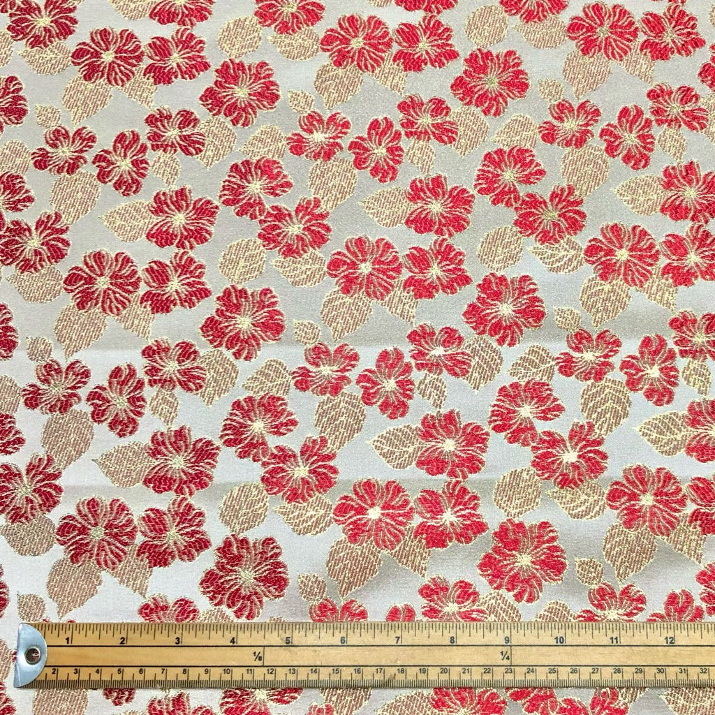 Flowers and Leaves on Gold Brocade Fabric - Pound Fabrics