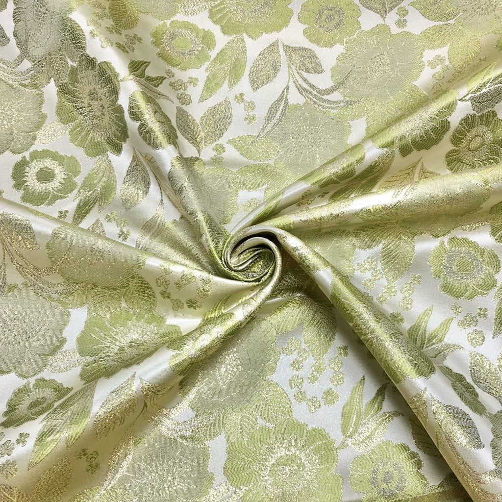 Olive Floral Brocade Fabric - Pound Fabrics