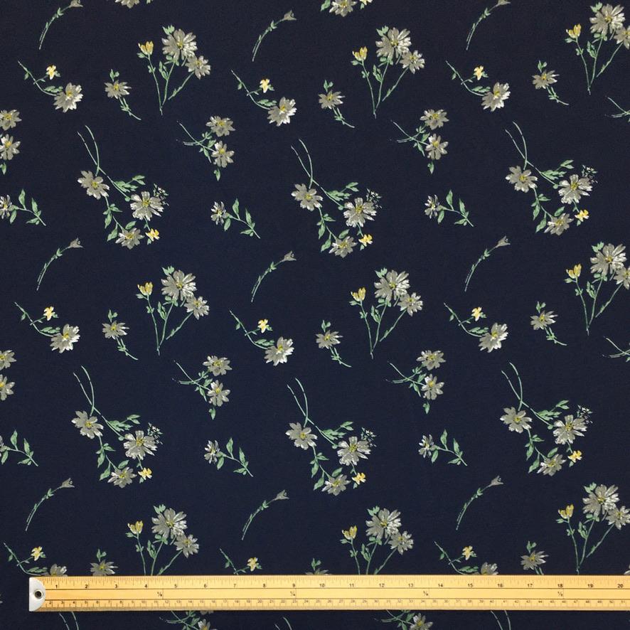Silver Flowers on Navy Chiffon Fabric (6539950489623)