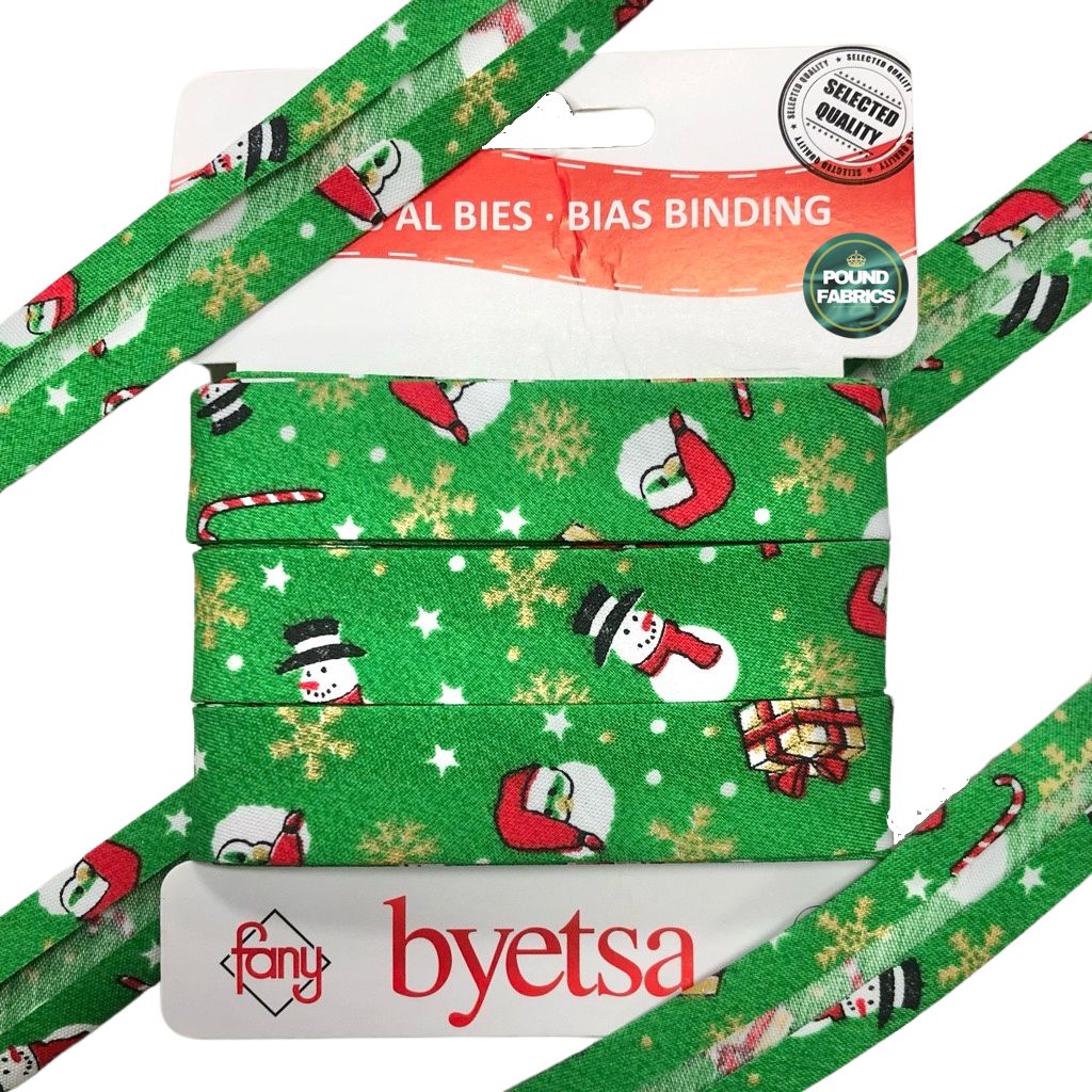Christmas Motifs Polycotton Bias Binding Tape - 5 metres