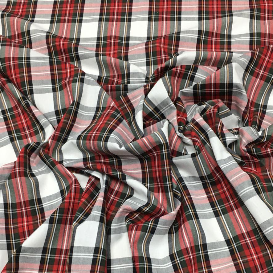 Red and White Tartan Cotton Fabric (6537060581399)