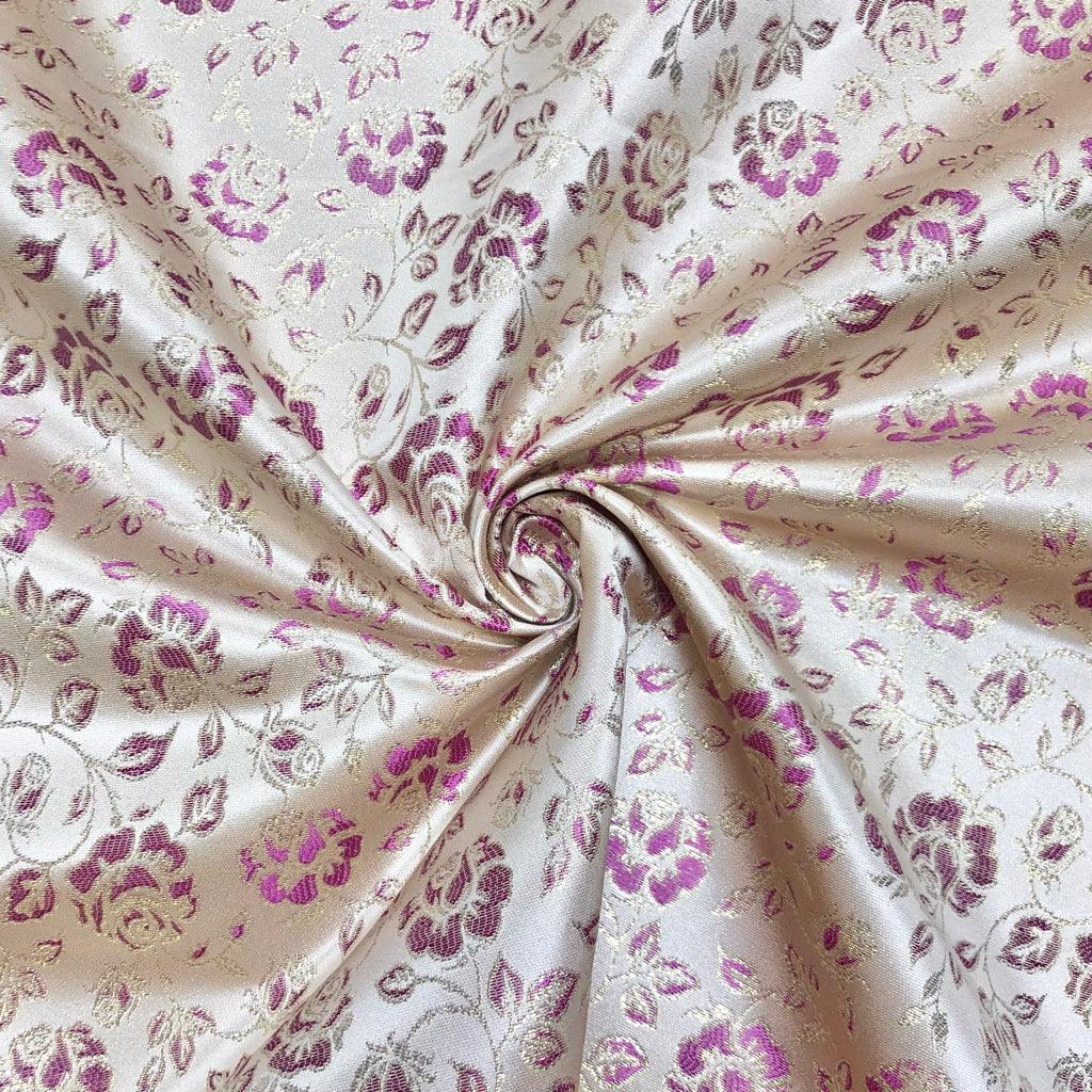 Purple Floral on Gold Brocade Fabric - Pound Fabrics