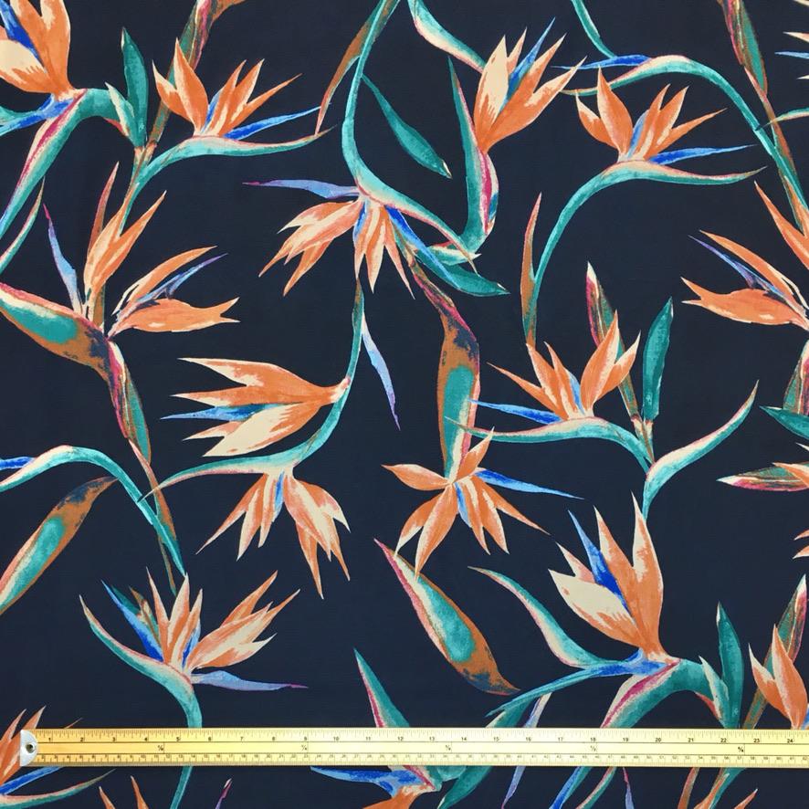 Navy Birds of Paradise Chiffon Fabric (6539565989911)