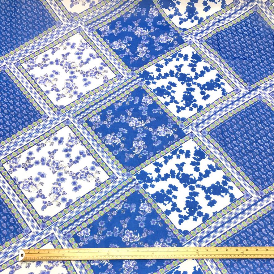 Blue Floral Diamond Chiffon Fabric (6539565498391)