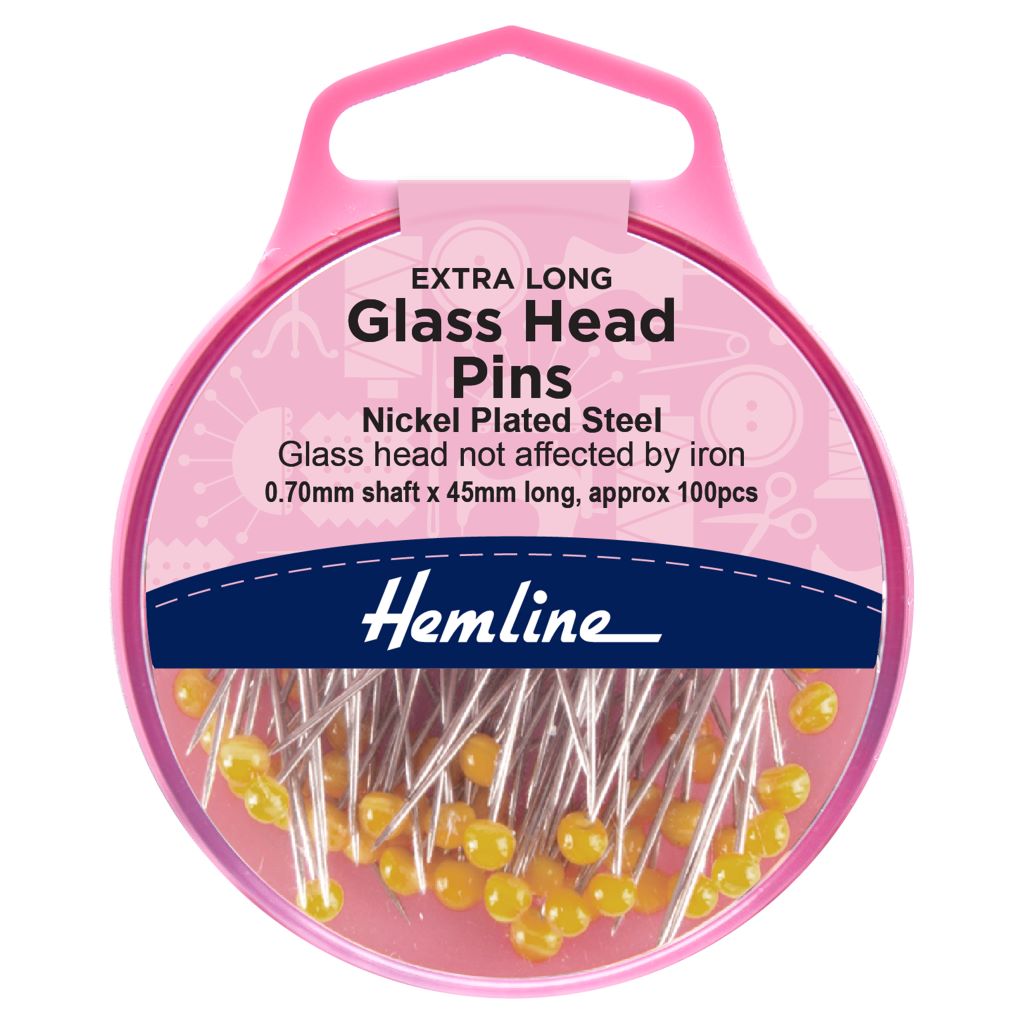 Hemline Extra Long Glass Head Pins - Pound Fabrics