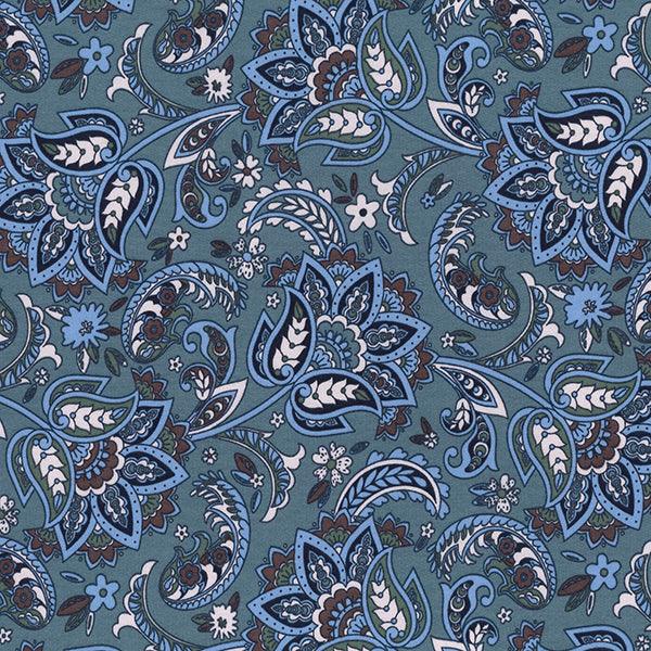 Blue and White Flowers on Blue French Terry Fabric - Pound Fabrics