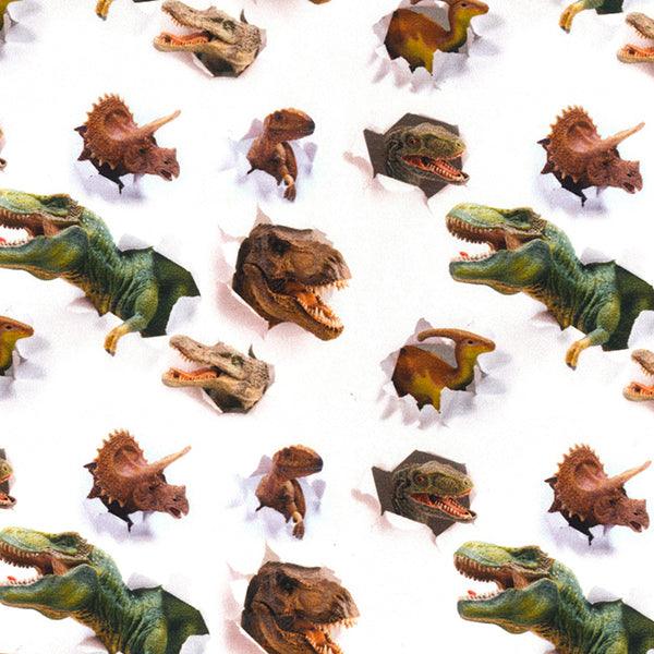 Digital Dinosaurs on White Cotton Jersey Fabric - Pound Fabrics