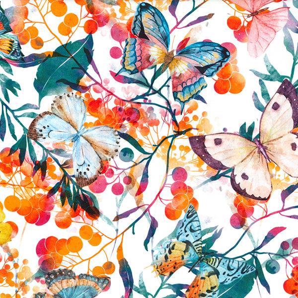 Digital Butterfly on White French Terry Fabric - Pound Fabrics