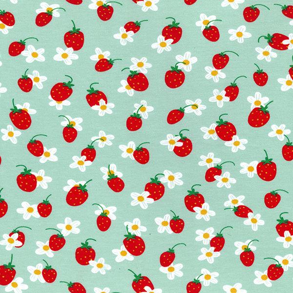 Strawberry and Flower Organic Cotton Jersey Fabric - Pound Fabrics
