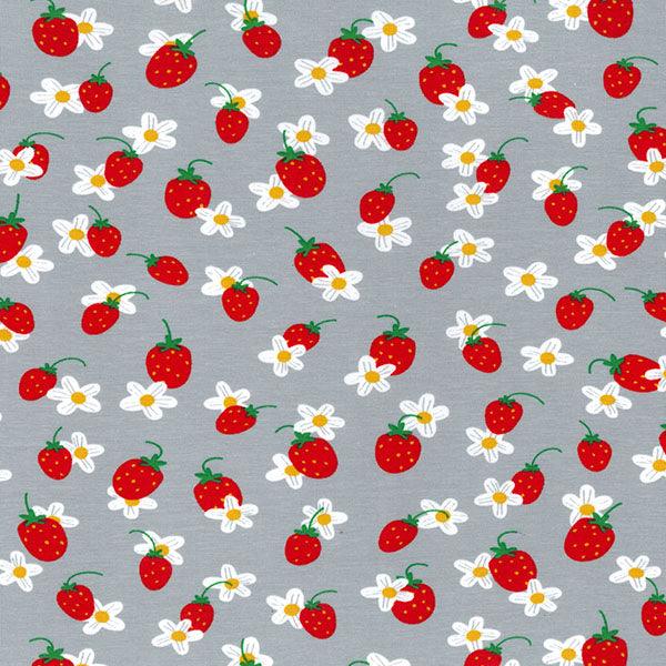 Strawberry and Flower Organic Cotton Jersey Fabric - Pound Fabrics