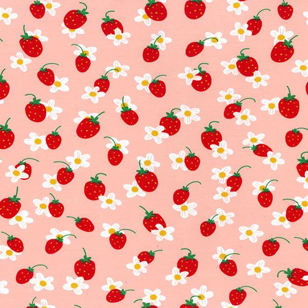 Strawberry and Flower Organic Cotton Jersey Fabric - Pound Fabrics