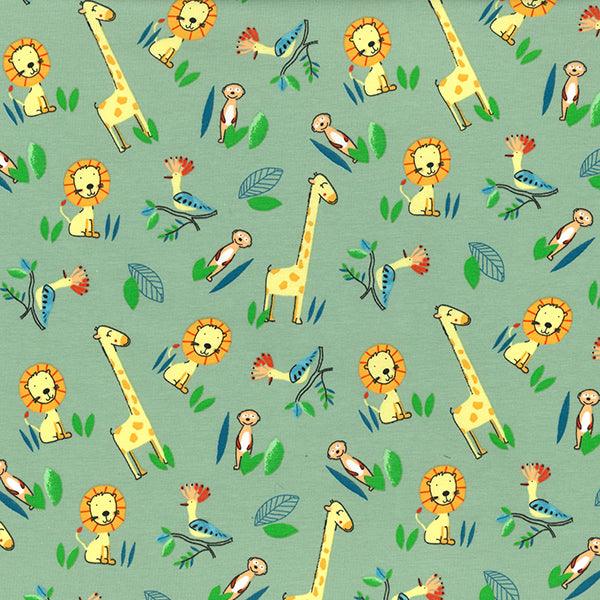 Giraffes and Lions Cotton Jersey Fabric - Pound Fabrics