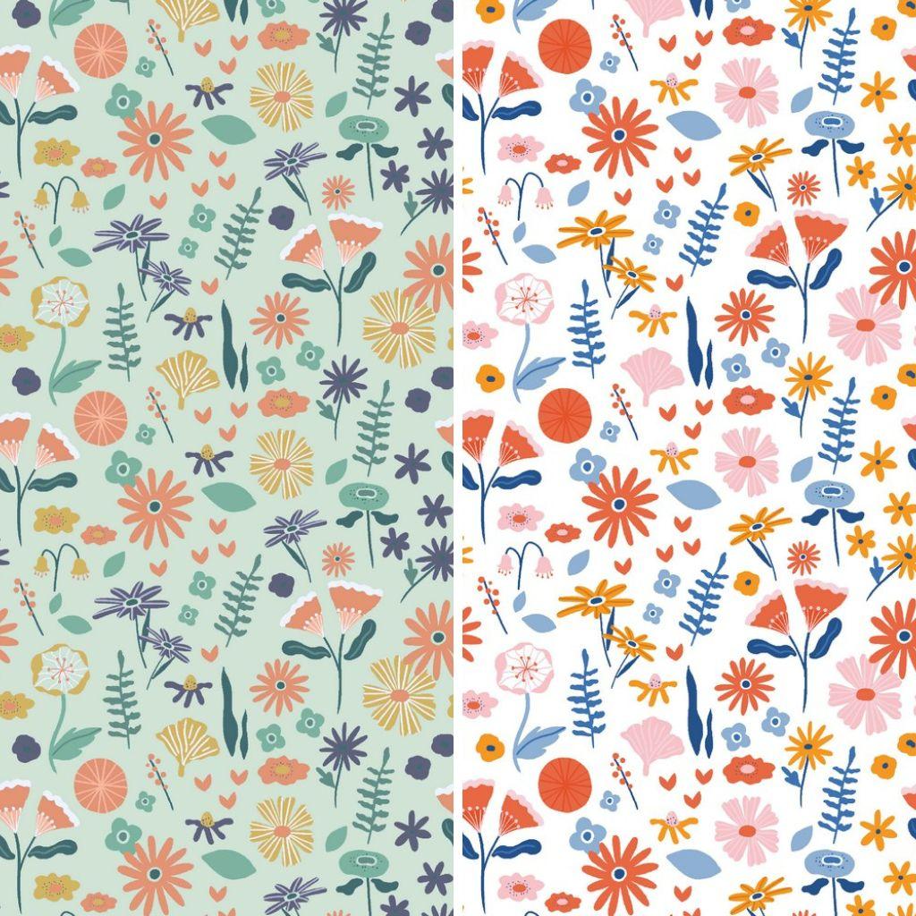 Colourful Floral Garden Organic Cotton Poplin Fabric - Pound Fabrics