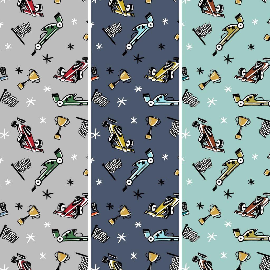 Racing Cars and Trophies Organic Cotton Jersey Fabric - Pound Fabrics