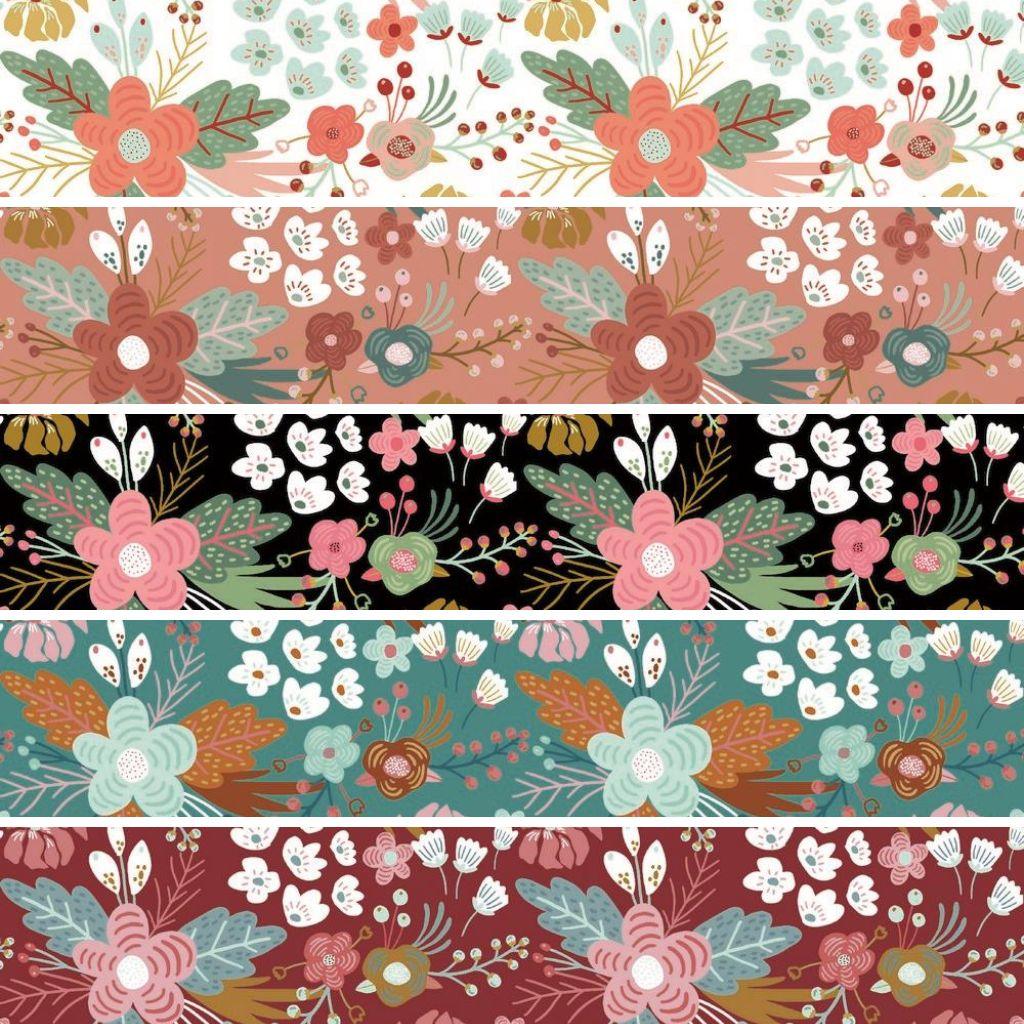 Colourful Cartoon Floral Organic Cotton Jersey Fabric - Pound Fabrics