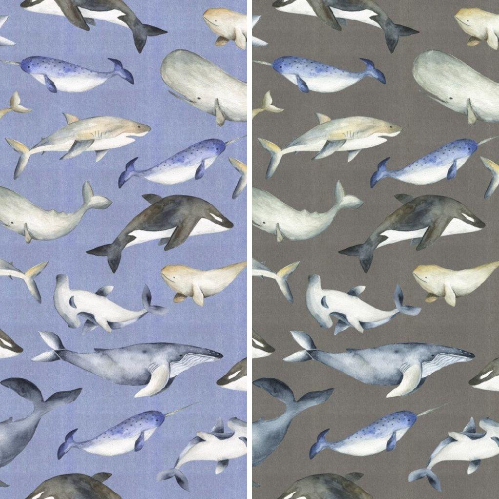Digital Watercolor Sea Animals Organic Cotton Jersey Fabric - Pound Fabrics