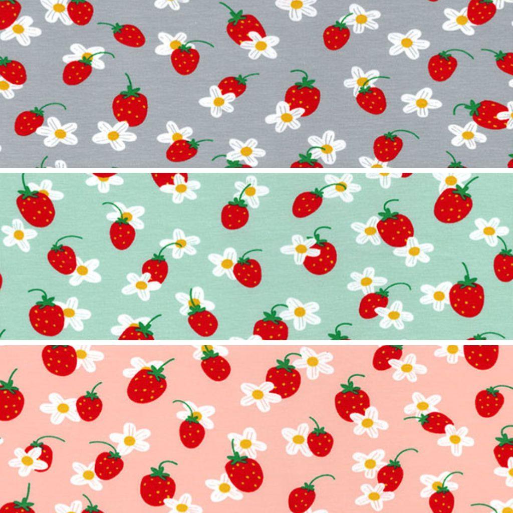 Strawberry and Flower Organic Cotton Jersey Fabric - Pound Fabrics