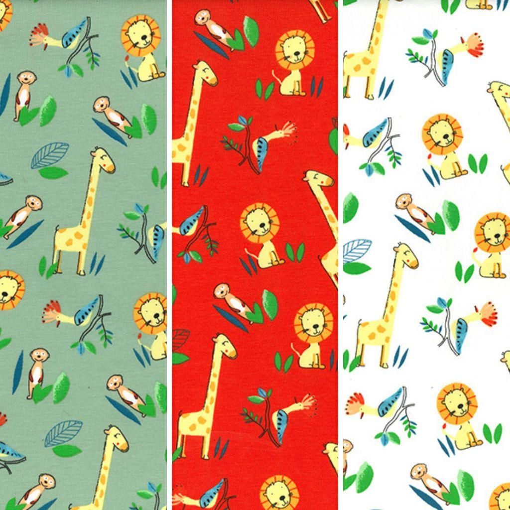Giraffes and Lions Cotton Jersey Fabric - Pound Fabrics
