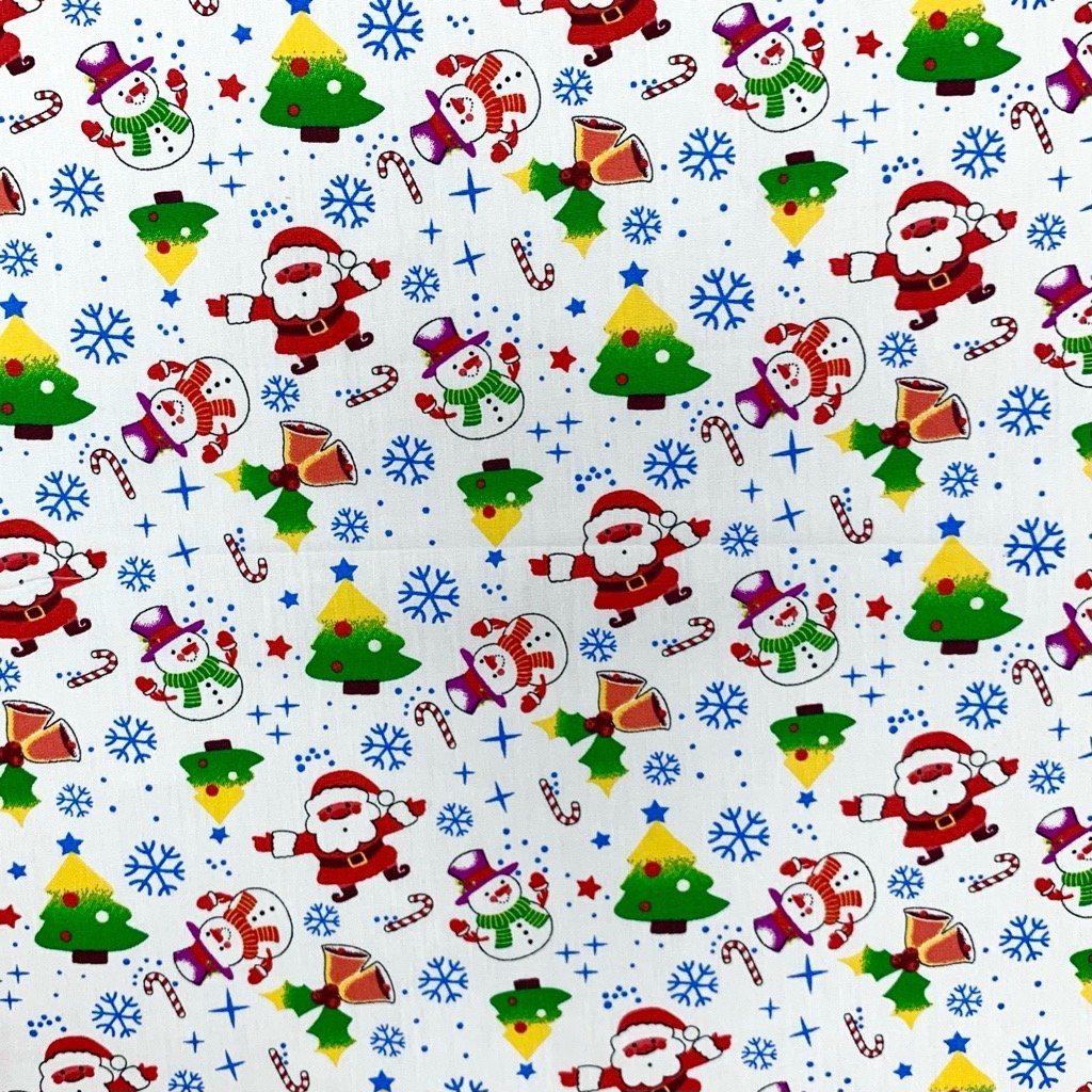 Mini Snowmen and Santa Cotton Fabric (6585054560279)