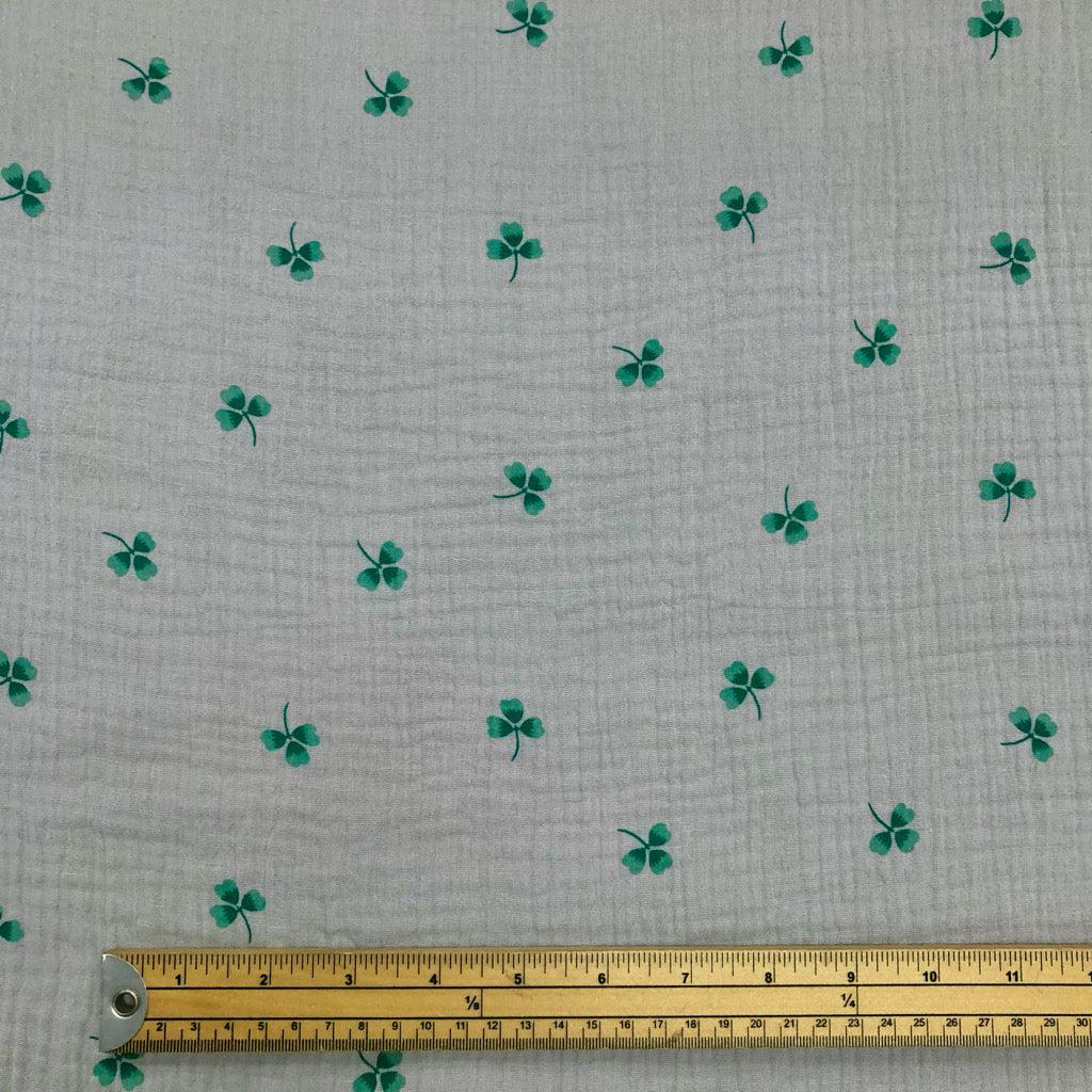 Clovers on Light Grey Double Gauze Fabric - Pound Fabrics