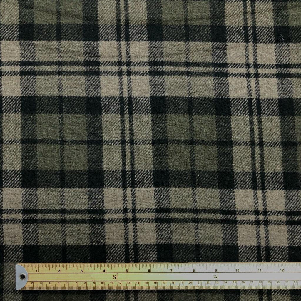 Dark Green & Stone Tartan Wool Blend Fabric - Pound Fabrics