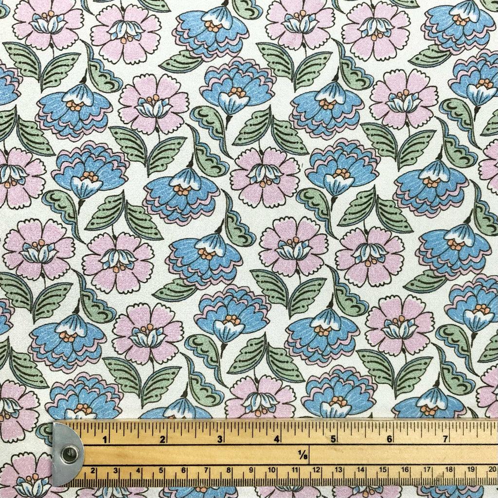 Ornate Floral on Cream Satin Fabric - Pound Fabrics