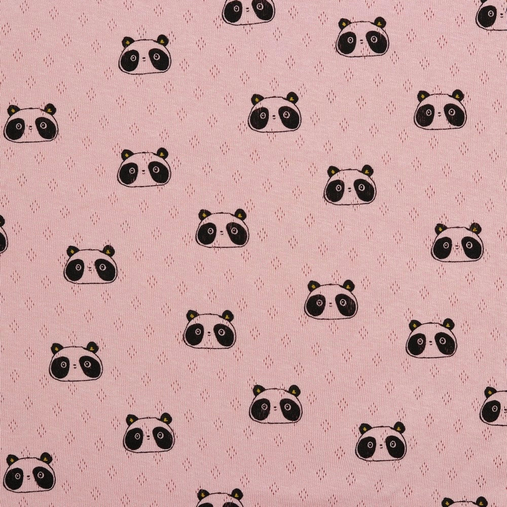 Panda Faces Pointoille Jersey Fabric - Pound Fabrics