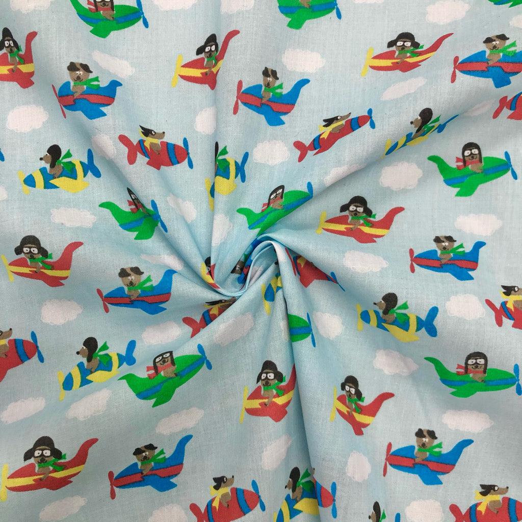 Dogs in Planes Polycotton Fabric - Pound Fabrics
